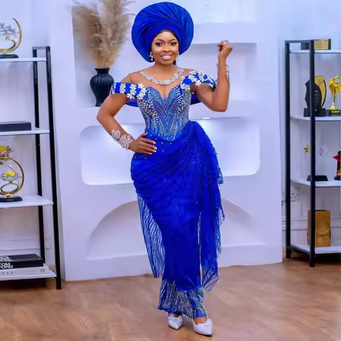 Nigerian Traditional Bridal Dress Beading Lace Evening Dresses African Wedding Reception Dress Aso Ebi Women Birthday Dress 2025