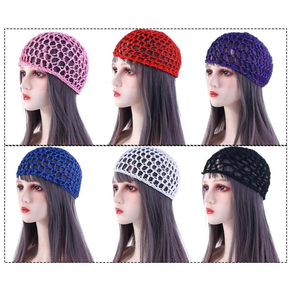 Women\'s Mesh Hair Net Crochet Cap Solid Color Snood Sleeping Night Cover Turbans