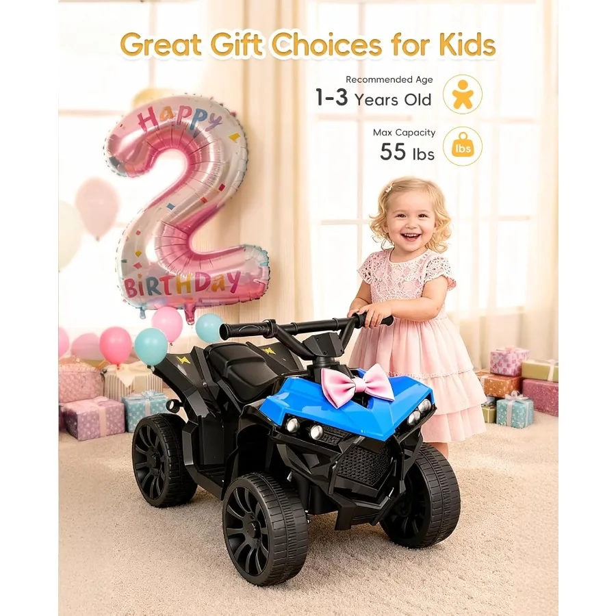 Ride on Toys for Toddlers 1.5-4 ATV with Play Time Up to 70 Minutes 4 Wheeler Quad Electric Car with Safe 1.8MPH Speed Driving