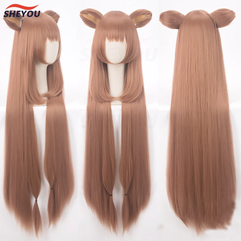 

Anime Hero Raphtalia Rafutaria 100cm Long Brown Heat Resistant Hair Cosplay Costume Wig + Ears Hairpins