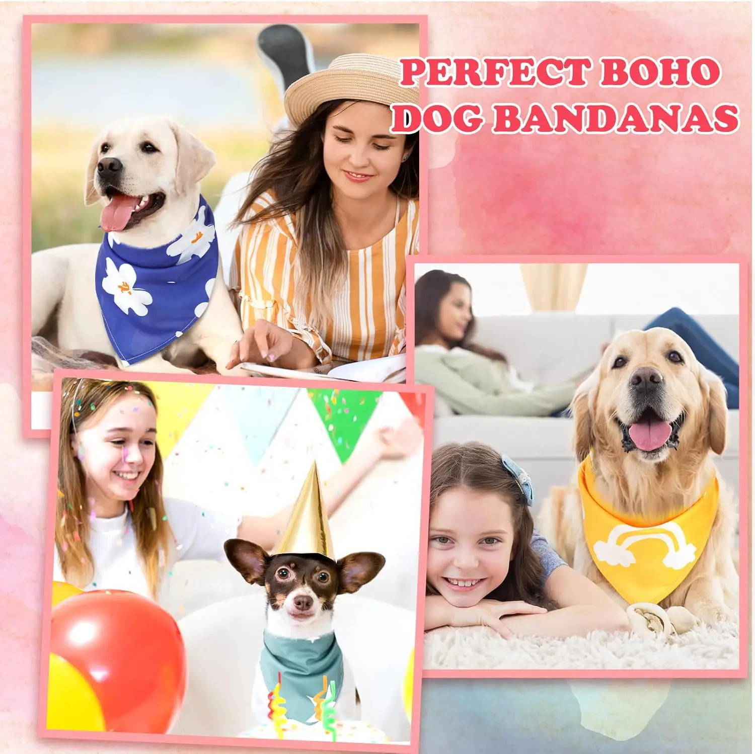 100 Stück Boho-Hunde-Bandanas, große Lätzchen, dreieckiger Schal, Haustier-Bandanas für mittelgroße und große Hunde, Frühling, Sommer, Geburtstag, Kostüm-Dekoration – Detail 1