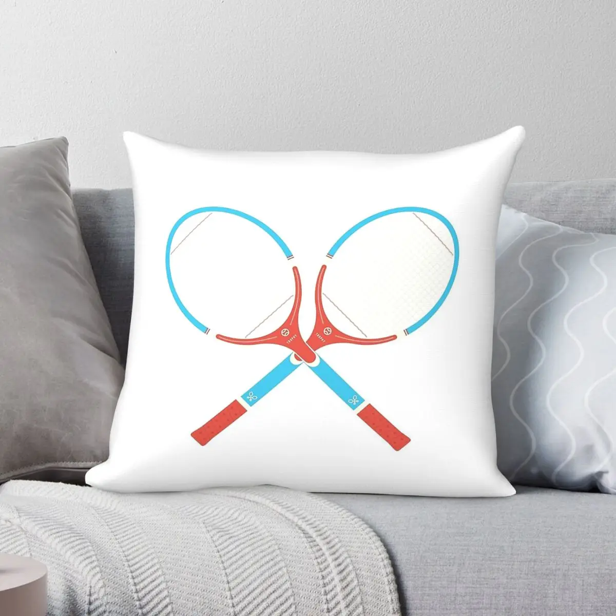 Retro Tennis Racket Square Pillowcase Polyester Linen Velvet Printed Zip Decorative Room Cushion Cover