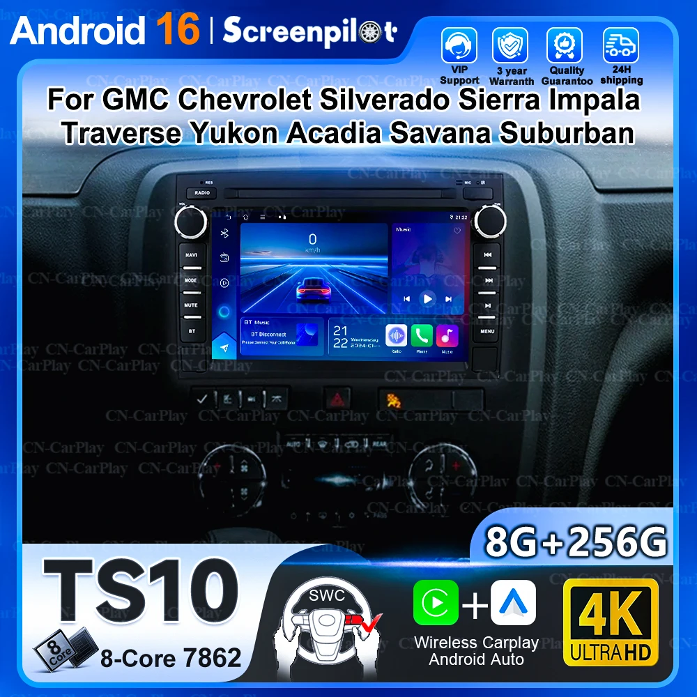 Radio para Auto Android 16 para Gmc Chevrolet Silverado Sierra Impala Traverse Yukon Acadia Savana Suburban, Reproductor Multimedia con Carplay