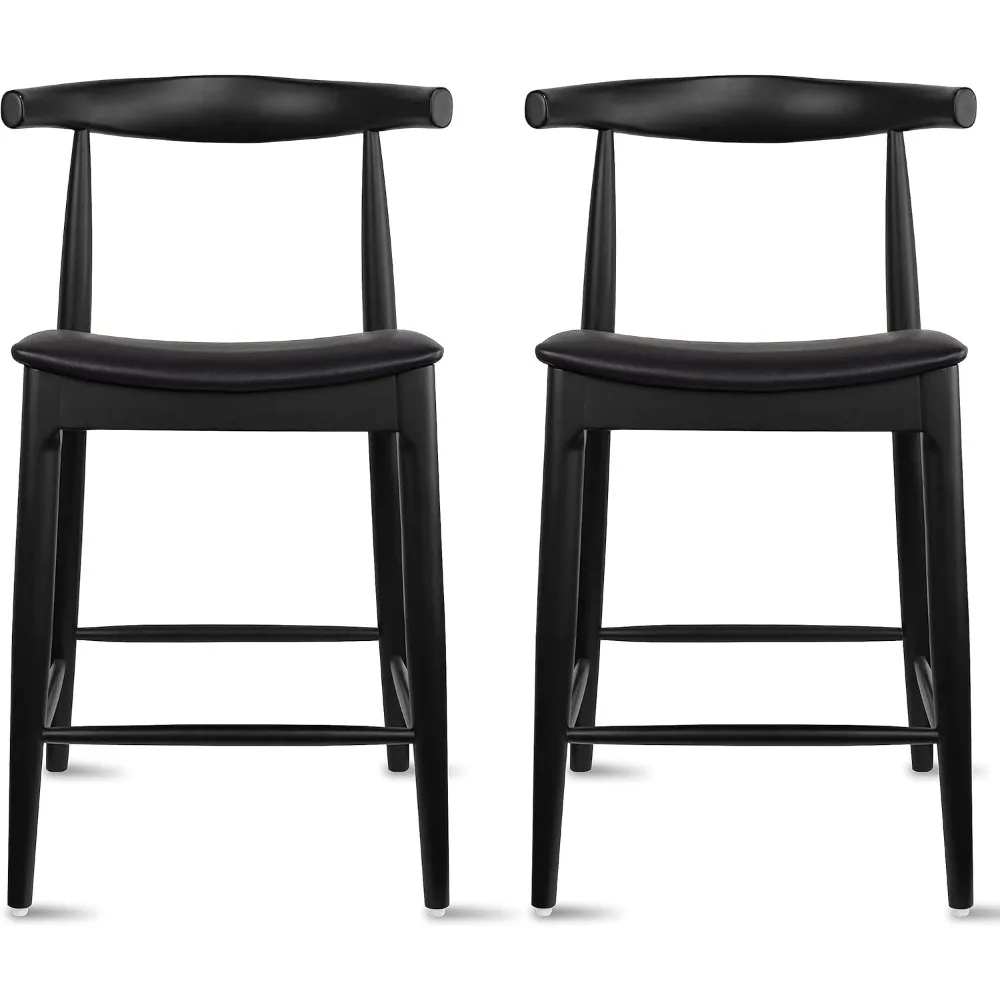 

Solid Wood Farmhouse 25" Counter Stools with PU Leather Cushion Seat, Modern Accent Dining Elbow Chair Barstool (Black Set of 2