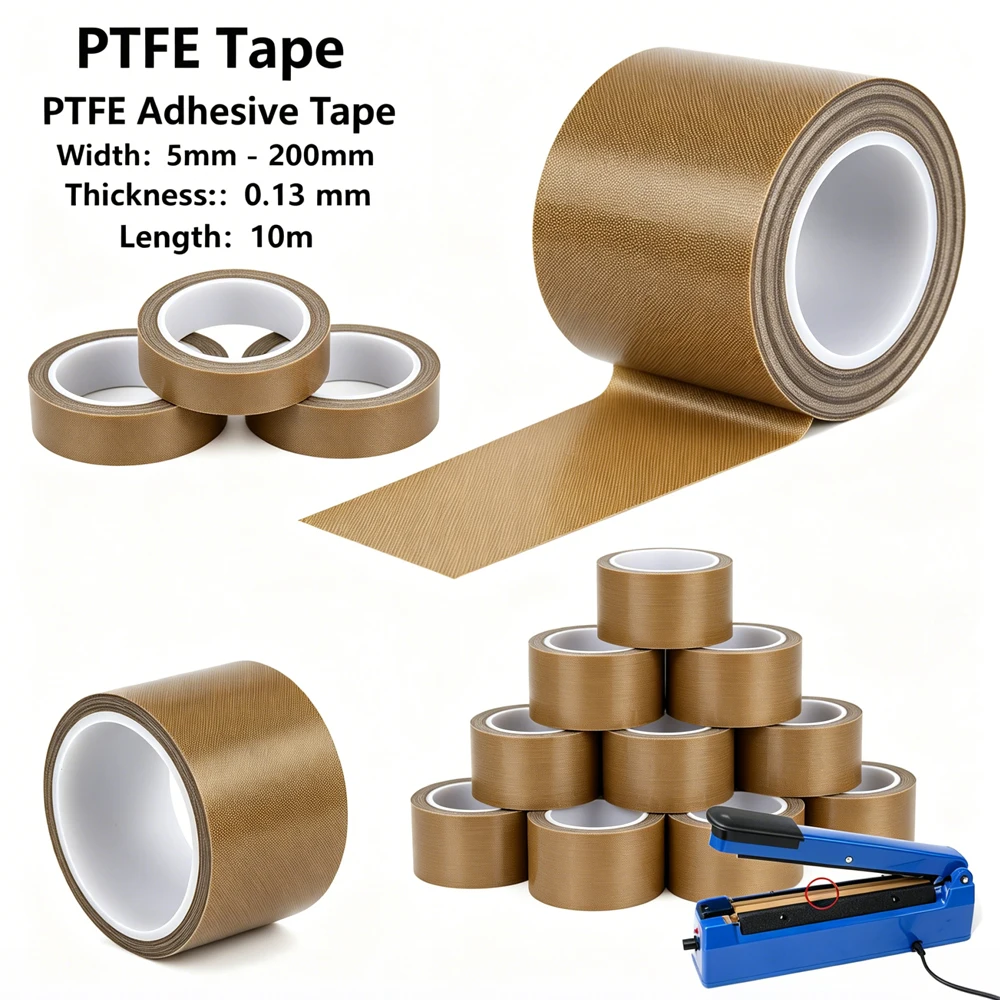 1-3pcs 0.13mm 300 Degree High Temp PTFE Adhesive Tape, Heat Resistant Cloth for Thermal Insulation, Sealing Machine & Pipe Wrap