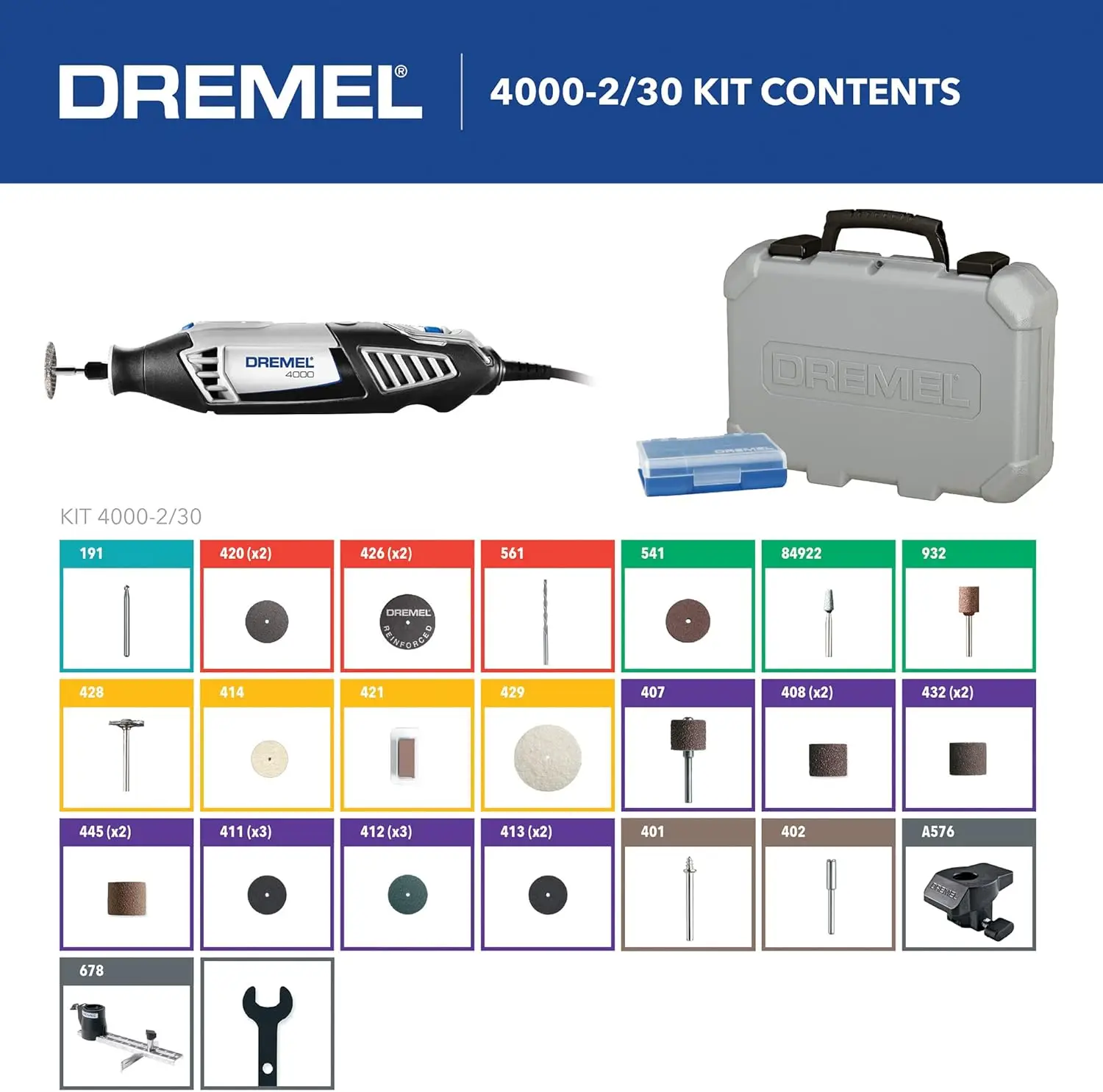 Dremel 4000-2/30 Variable Speed Rotary Tool Kit - 2 Attachments & 30 Accessories - Perfect For Cutting, Detail Sanding,