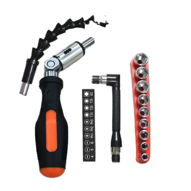 1Универсальная отвертка с храповым механизмом, складной изогнутый ключ, многофункциональный гибкий вал, крестообразное слово, пакетная головка с цветком сливы, втулка 5-13