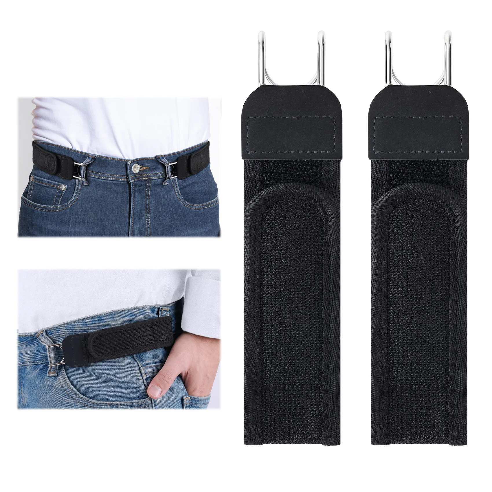 

2PCS Father's Day Buckleless Belt Men, Tactical Metal Hook Elastic Belt, No Buckle Belts For Men Women, Stretch Hook Loop