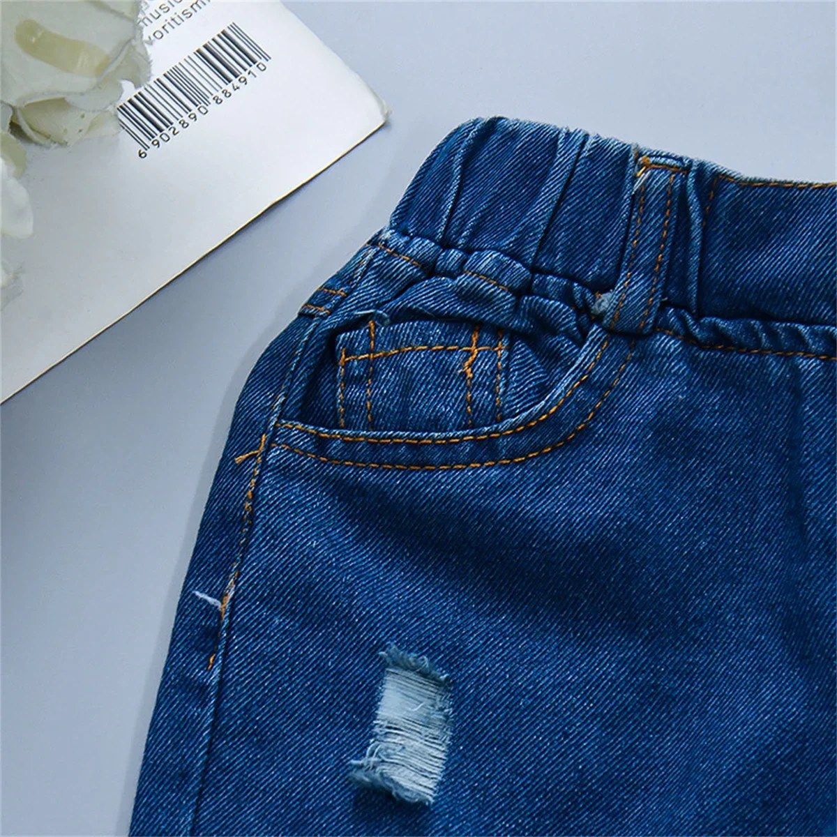 Spring And Autumn New Girl Baby Jeans Dress Ripped Jeans Tidal Embroidery Solid Color Buttons Casual Light Korean Style All Matc