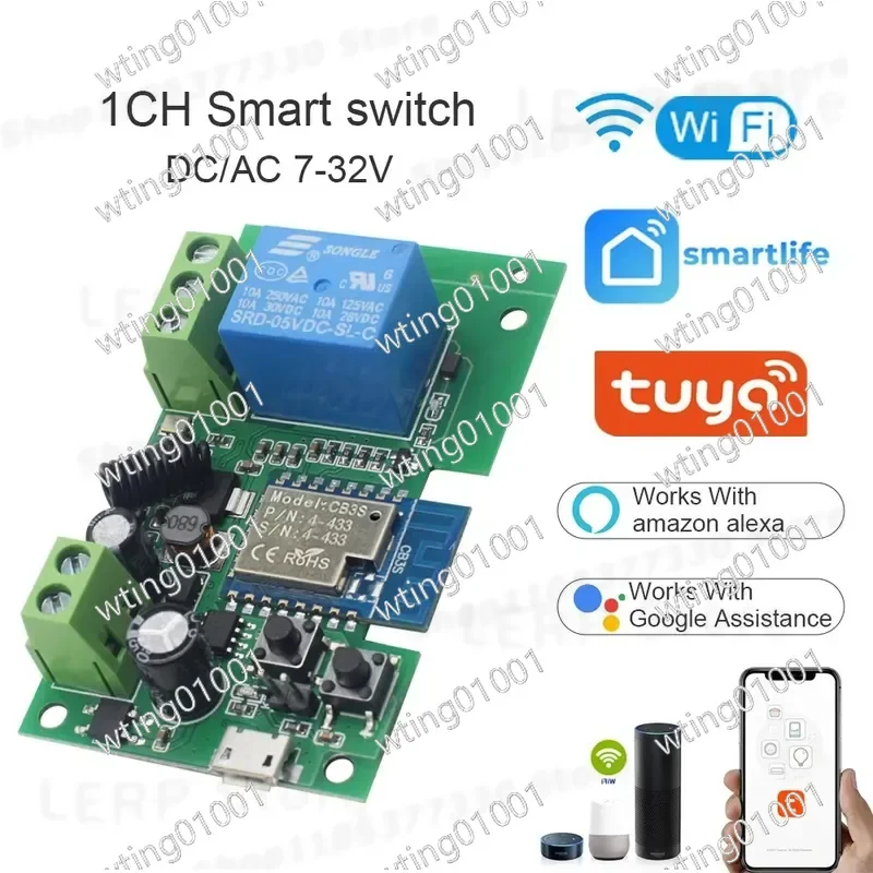 for Tuya Smart Life APP Remote Control Switch Single Channel 7-32V Jog Module Upgraded Graffiti Design Home Automation
