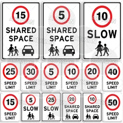 Speed Limit Metal Sign Traffic Warning Plaque Road Safety Shared Space Kids Crossing Caution Slow Down 5 10 15  20 25 30 MPH