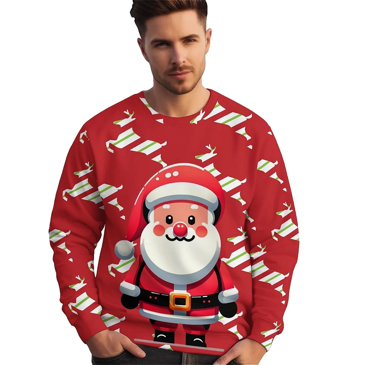 LIASOSO Holiday Must-Have Christmas Long Sleeve Crew Neck Sweatshirt 3D Pattern Retro Modern Style Vibrant Color Block Unisex