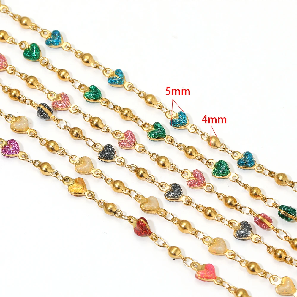 1Meter No Fade Stainless Steel Shiny Heart Beads Chains Enamel Chains for DIY Jewelry Making Necklaces Anklet Supplies Wholesale