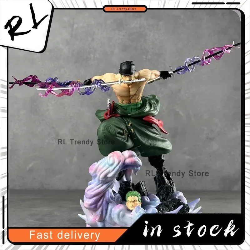 27CM One Piece Roronoa Zoro Dual Swapable Head Three-Sword Style And Anime Model Statue For Birthday Gift