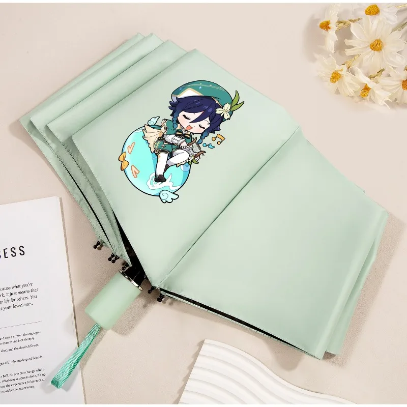 

Cute Venti Umbrella Game Genshin Impact Portable Fold Rain Sun Black Glue Fashion Umbrella Cospaly Doujin Gifts Custom Patterns