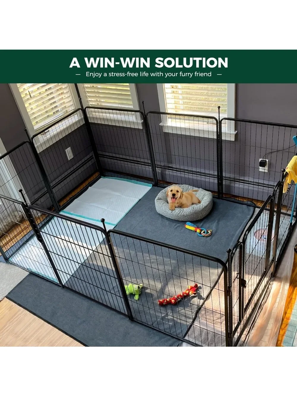 

Fence, Rollick Dog Playpen Designed for Camping, Yard, 32" Height for Small/Medium Dogs, 8 Panels, Fence