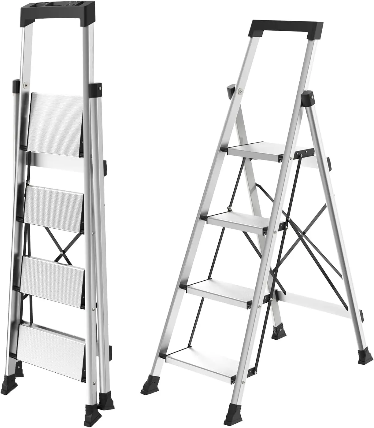 

4 Step Ladder Lightweight Aluminum Ladders for Home with Tool Tray Anti-Slip Folding Step Stool for Adults Strudy Portable 330LB