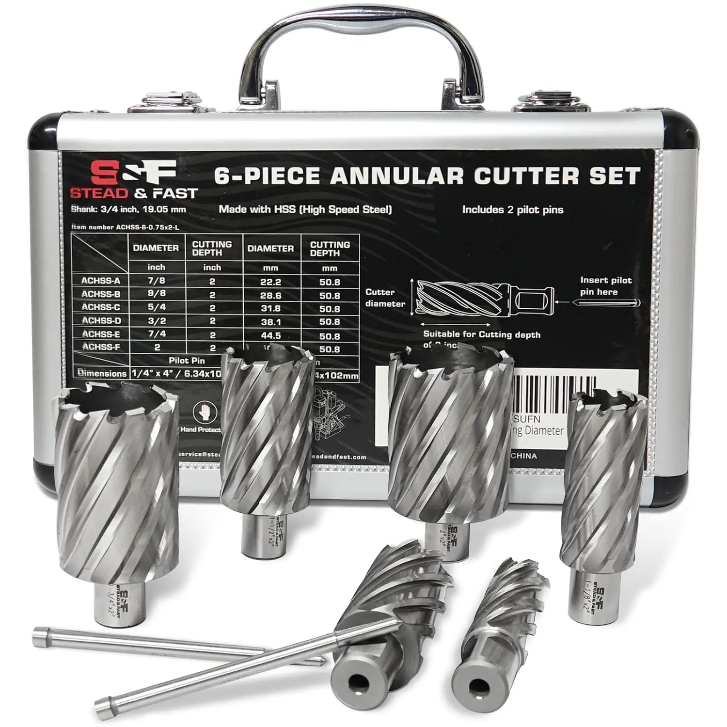 Annular Cutter Set, 2 inch Depth of Cut, Cutting Diameter, 3/4 Weldon Shank, Mag Drill Bits Kit for Magnetic Drill Press