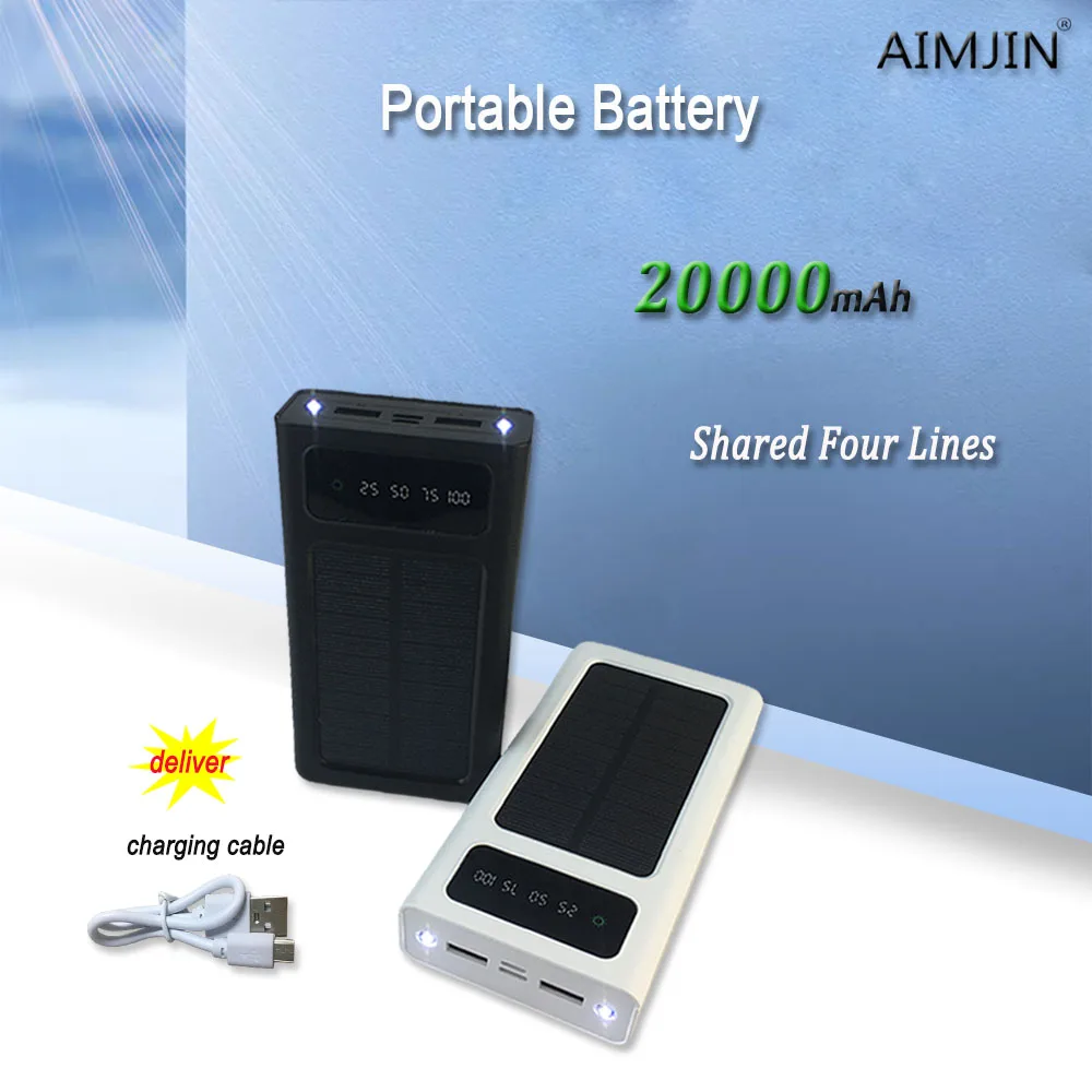 

Solar Energy Power Charging Bank Large Capacity 20000mAh 2W Small and Portable Charging Bank Suitable for Xiaomi Huawei OPPO iPh