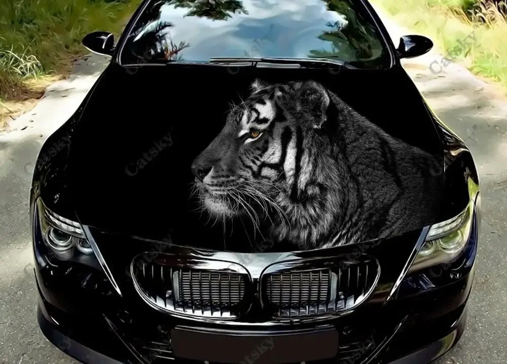 White tiger animal Car Hood Decal Self-Adhesive Paint Suitable for SUV Wrap Truck Graphic Auto Accessories Engine Vinyl Sticker