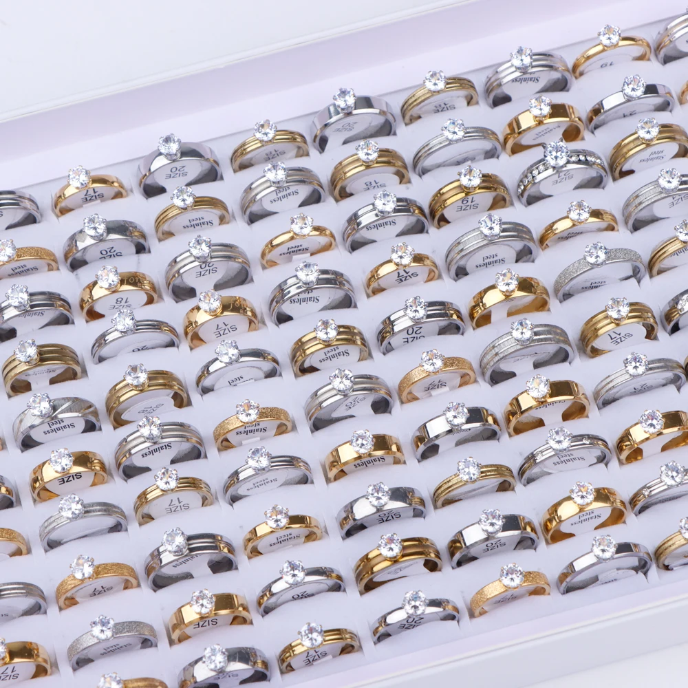 20Pcs/Lot Fashion Rhinestone Female Rings for Women Wedding Engagement Proposal Jewelry Accessories Party Gifts