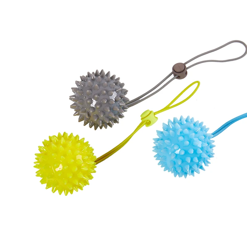 Durable 5.5CM TPR Spiky Massage Grip Ball With Rope String Spike Massager Trigger Point Hand Pain Relief Hedgehog Balls