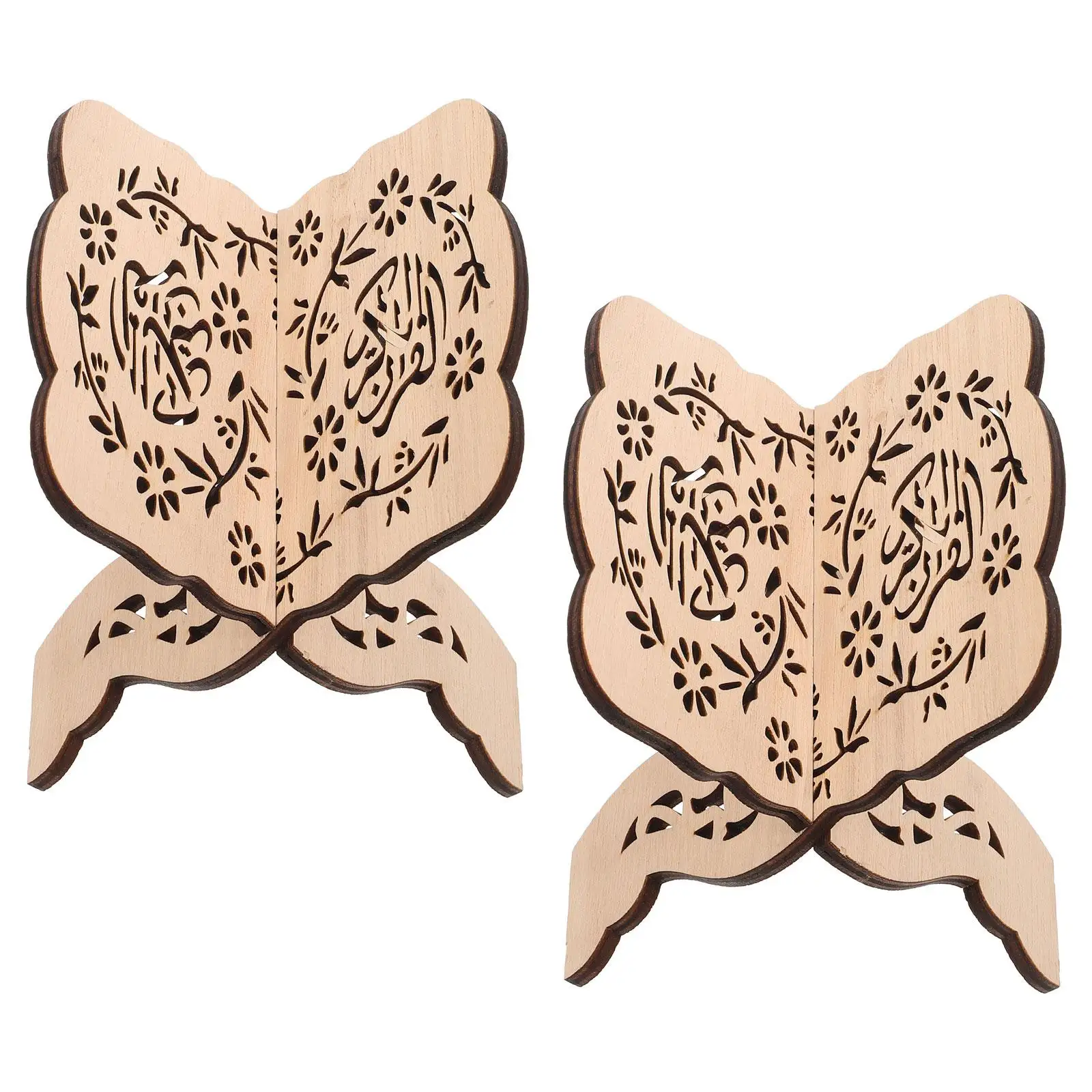 2 Pcs Book Display Stand Holder Standing Reading Rack Decorative Quran Table Wood