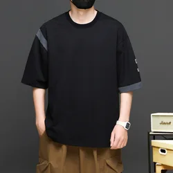 Men summer loose thin O neck short sleeved patchwork T-shirt with added fat plus size, trendy chubby base casual 9XL 10xl 160kg