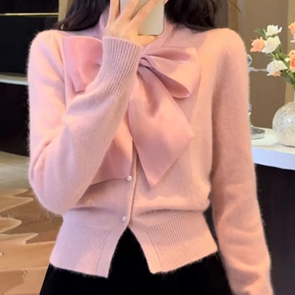 

2024 Women's Clothing Bow Tie Cardigan Sweater Spring Summer New 366