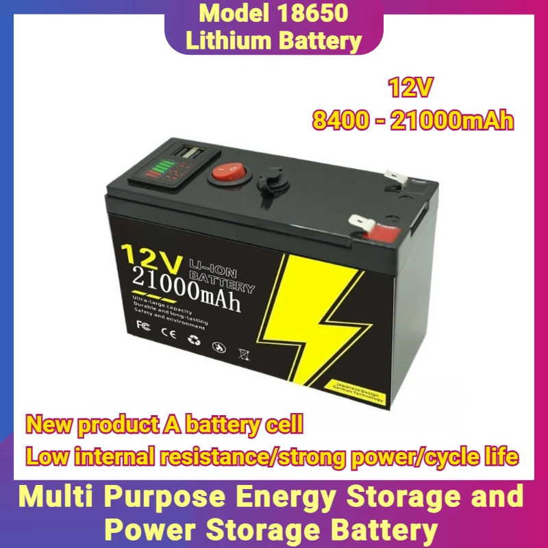 

18650 Model Lithium Battery with USB, 8400 - 21000MAH, 12V, Multi Purpose Energy Storage and Power Storage Battery