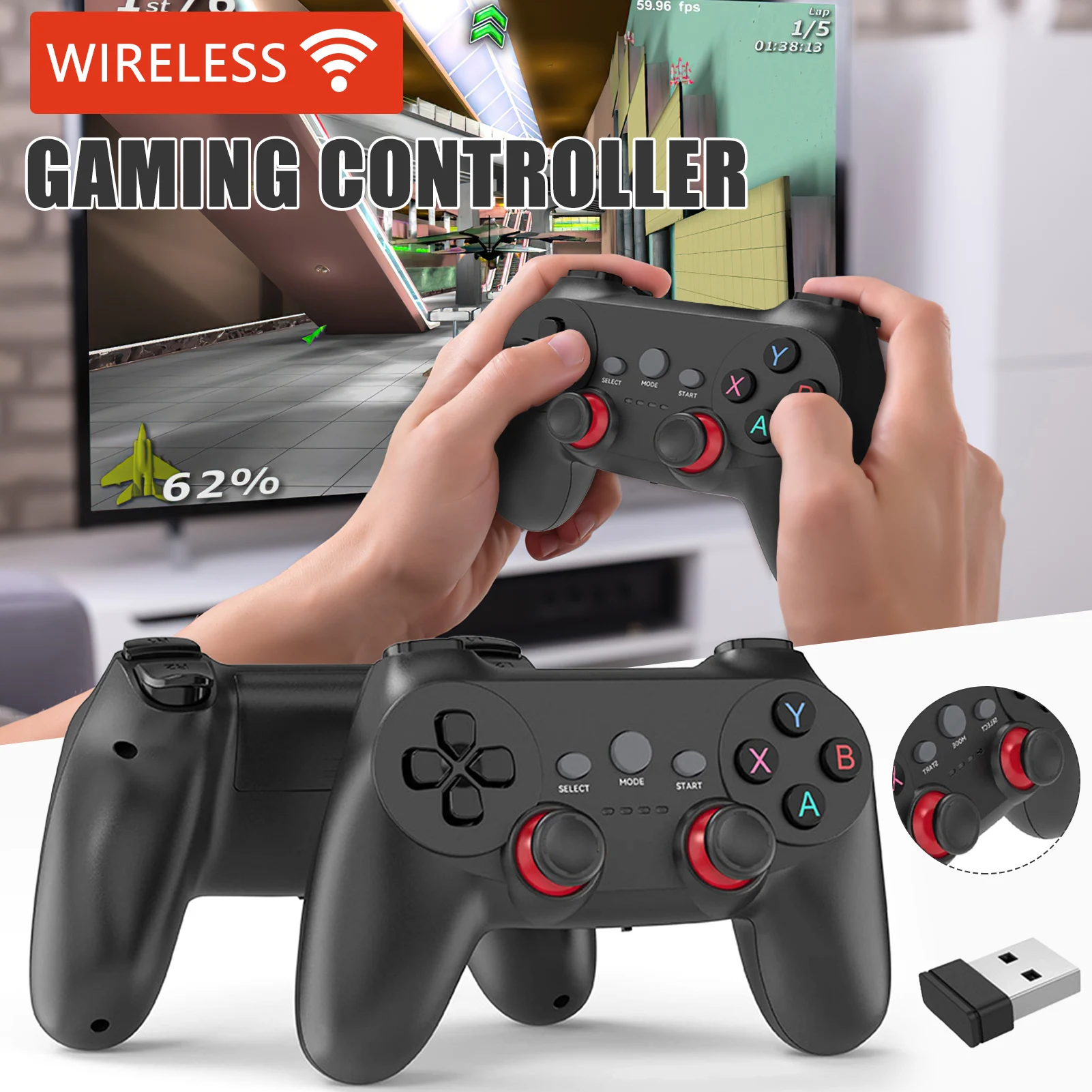

2.4G Wireless Game Controller With USB Receiver 2pcs Gamepad for Android Phone/Tablet TV/TV Box