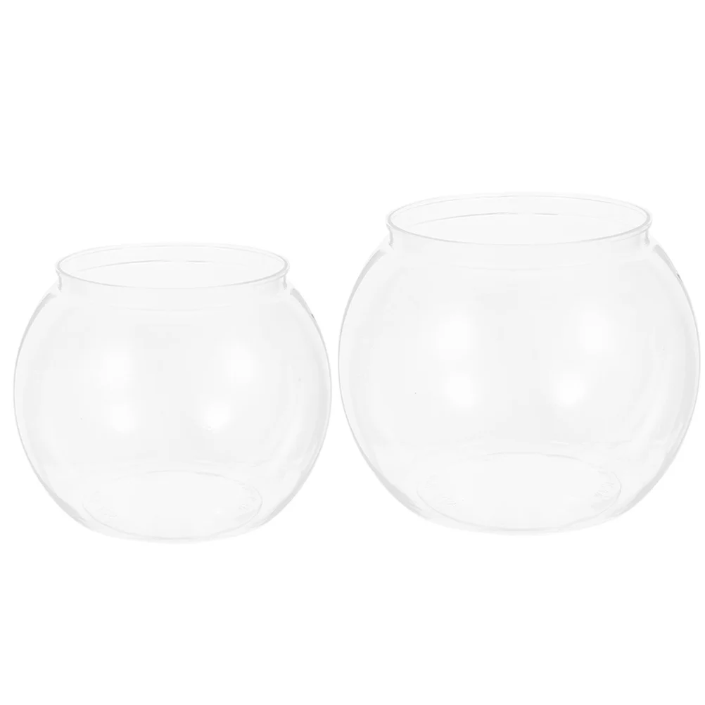 

2Pcs Desktop Fish Tank Anti-Falling Plastic Transparent Globe Design Small Aquarium for Home Office Tabletop Decorative