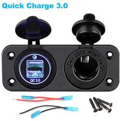 Car Charger With Waterproof Cover Dual USBQC3.0+Car Cigarette Lighter Modification Panel