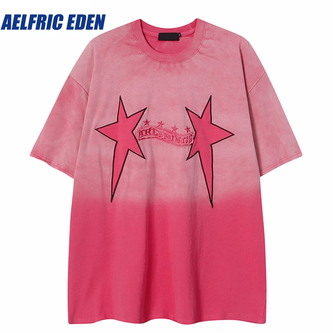 

Aelfric Eden Vintage Gradient Color Star Graphic T-Shirt 2023 Men Hip Hop Tshirt Harajuku T Shirt Cotton Tops Tees Oversized