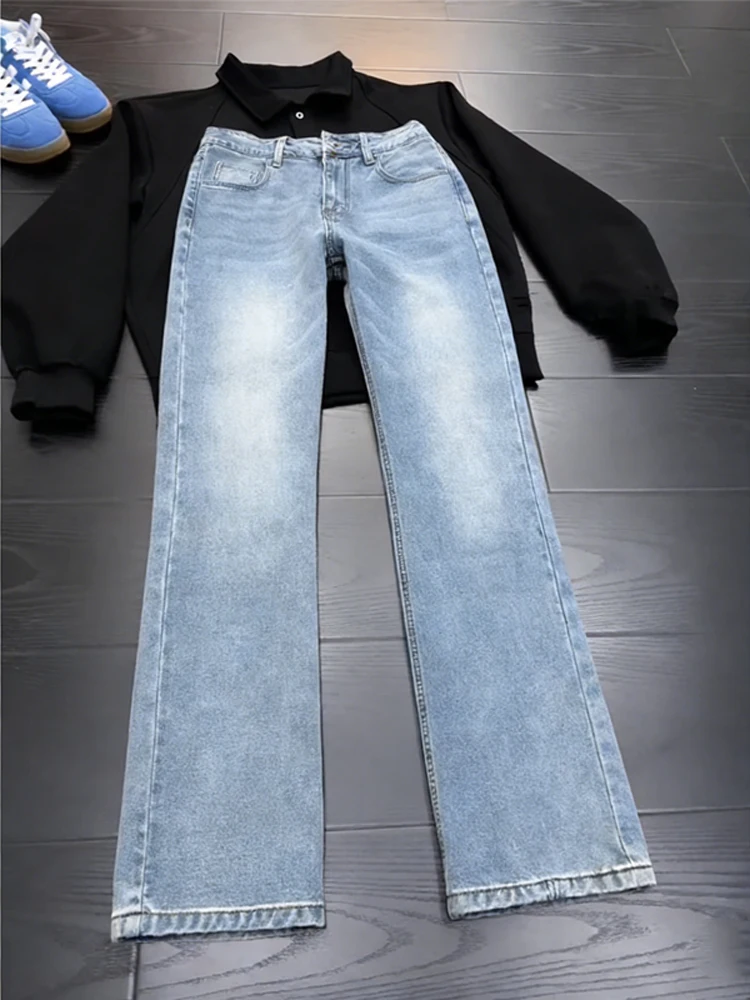 

Light Blue Men's Bell Bot Jeans High Street CleanFit Trendy Vibe Wind up Straight Leg Cotton Polyester Blend Jeans