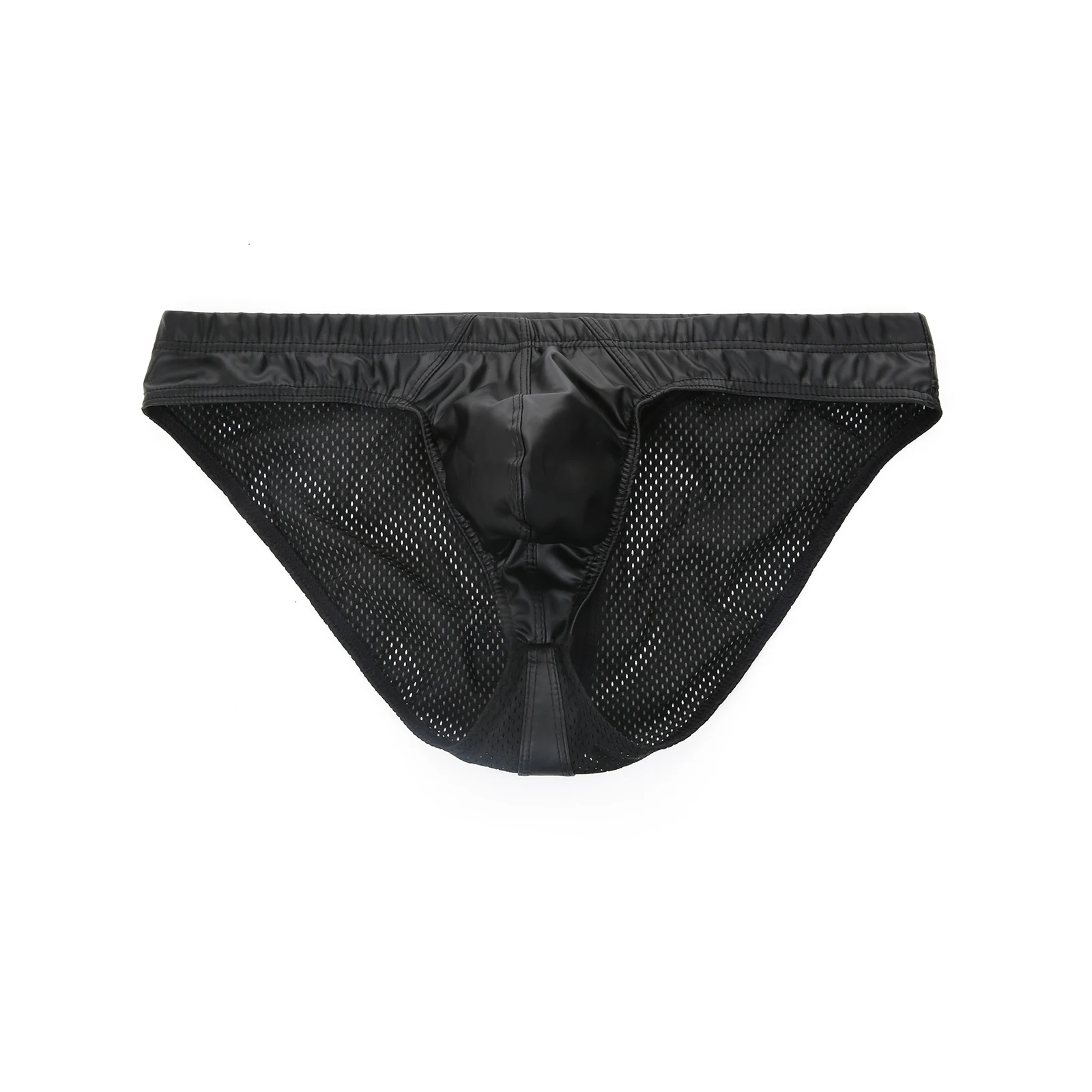 Herren-Bikini-Badehose aus Kunstleder, Patchwork-Mesh, tief sitzende Badehose, Strandshorts, Surf- und Schwimmshorts, Wet-Look – Detail 5