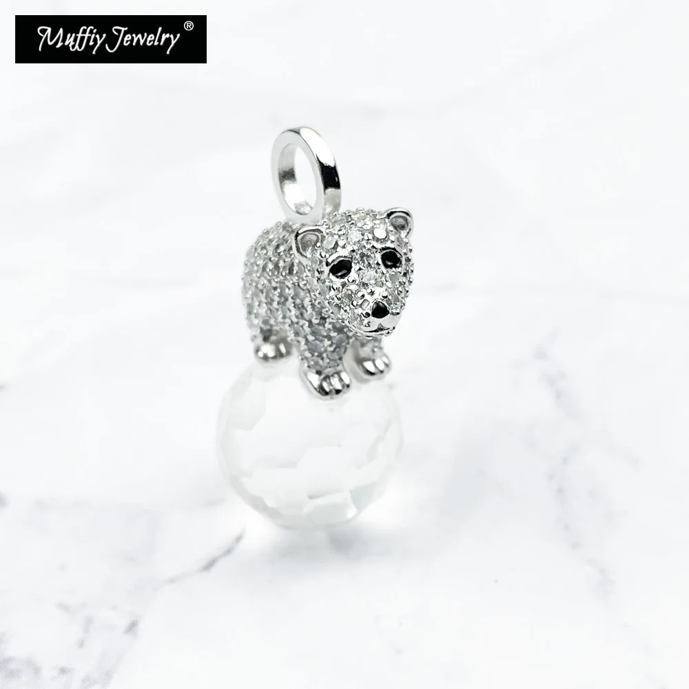 Pendant Polar Bear Stand In Ice 925 Sterling Silver White Zirconia Fine Jewelry Accessories Fit Necklace Trendy Romantic Gift