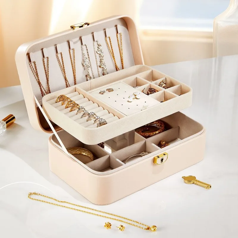 Lockable Multi-Layer Jewelry Box, Large Capacity Anti-Tarnish Case, Ear Stud Necklace Organizer, Elegant Trinket Box