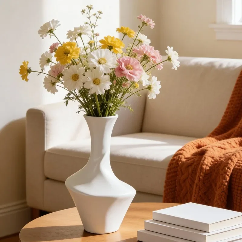 French cream style ceramic vase,desktop flower arrangement vase,modern home decor living room foyer office artistic decorations