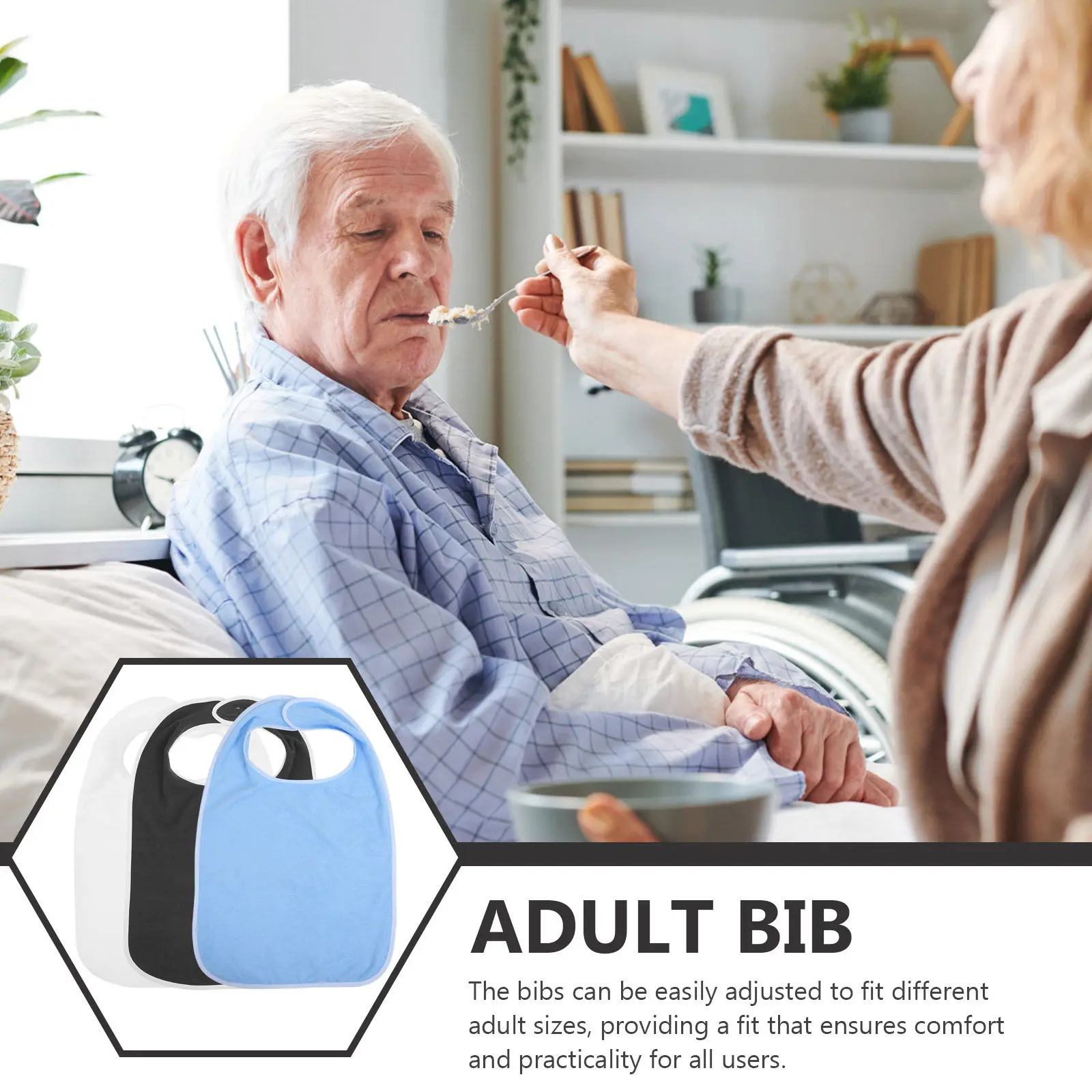 3Pcs Waterproof Adult Bibs Elderly Adults Eating Apron For Senior Adjustable Large Pocket Washable Clothing
