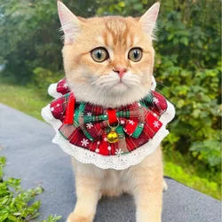 New Christmas Cat Collar with Bells Dog Accessories for Small Dogs Washable Scarf Bandana Collar Bibs