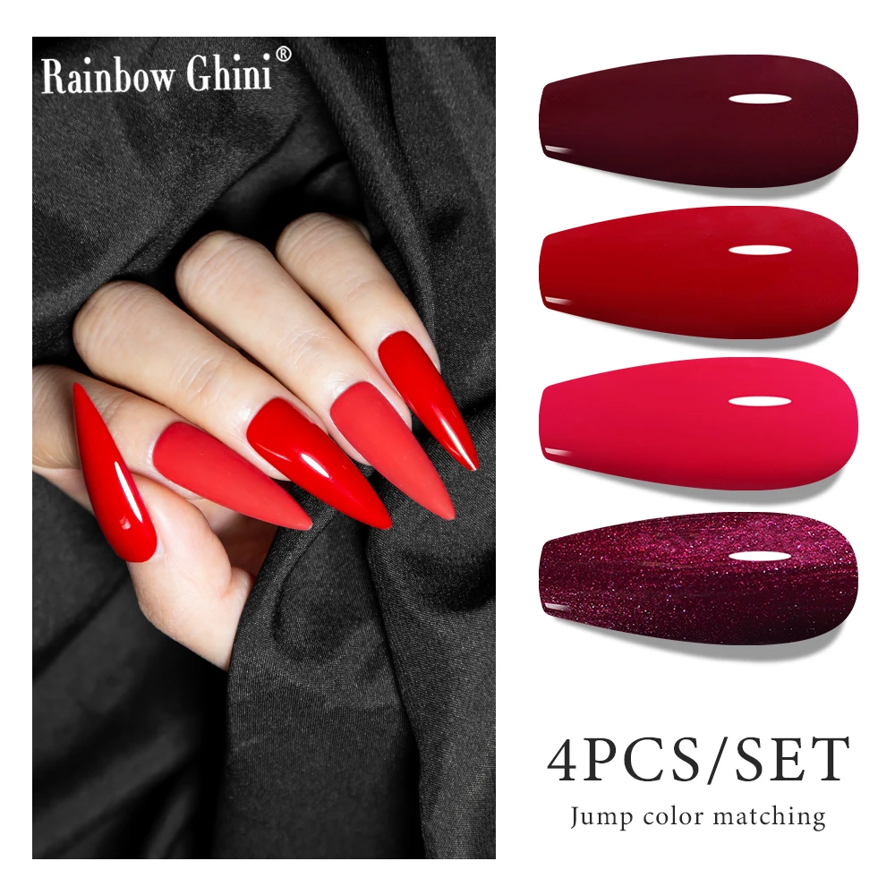 Regenboog Ghini Gel Nagellak Set 15Ml Base Top Coat Uv Led Nail Art Gel Semi Permanente Vernis Kit lente Zomer Kleur 4 Stuks Set