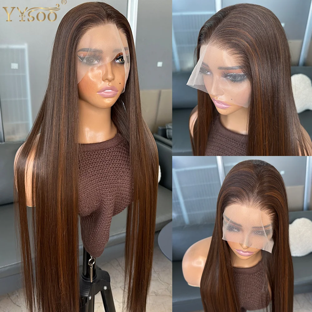 Long 30Inch 4/30 Highlights Silky Straight Futura Synthetic 13x4 Glueless Lace Front Wigs For Black Women Pre Plucked Hairline