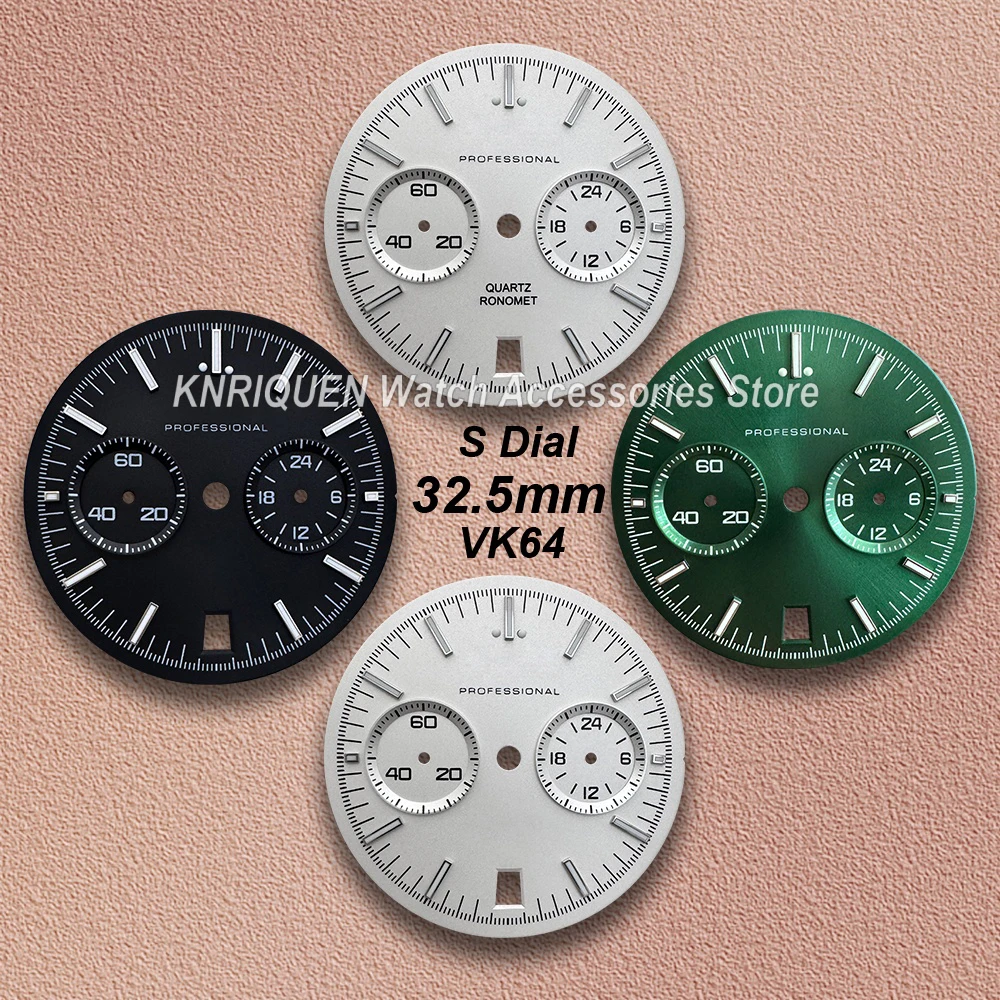 

32.5mm S Logo Speed Dial Suitable for VK64 Quartz Movement Green Luminous High-Quality Dial Watch Modification Accessories