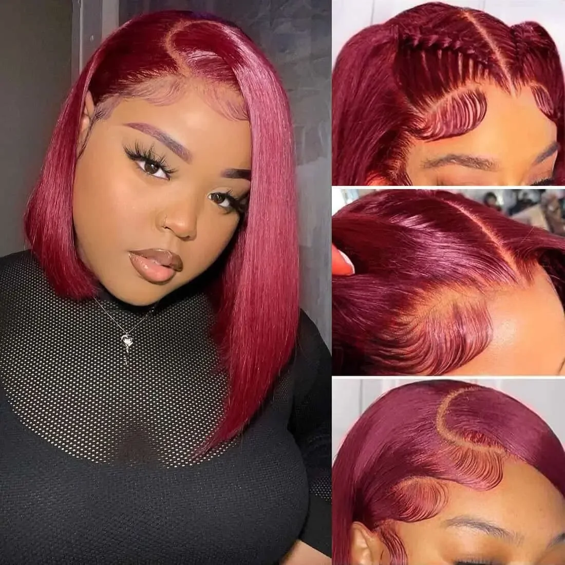 

99J Burgundy Lace Front Wigs 13x4 HD Lace Frontal Glueless Straight Short Bob Wig Human Hair for Black Women Wine Red 12 Inch