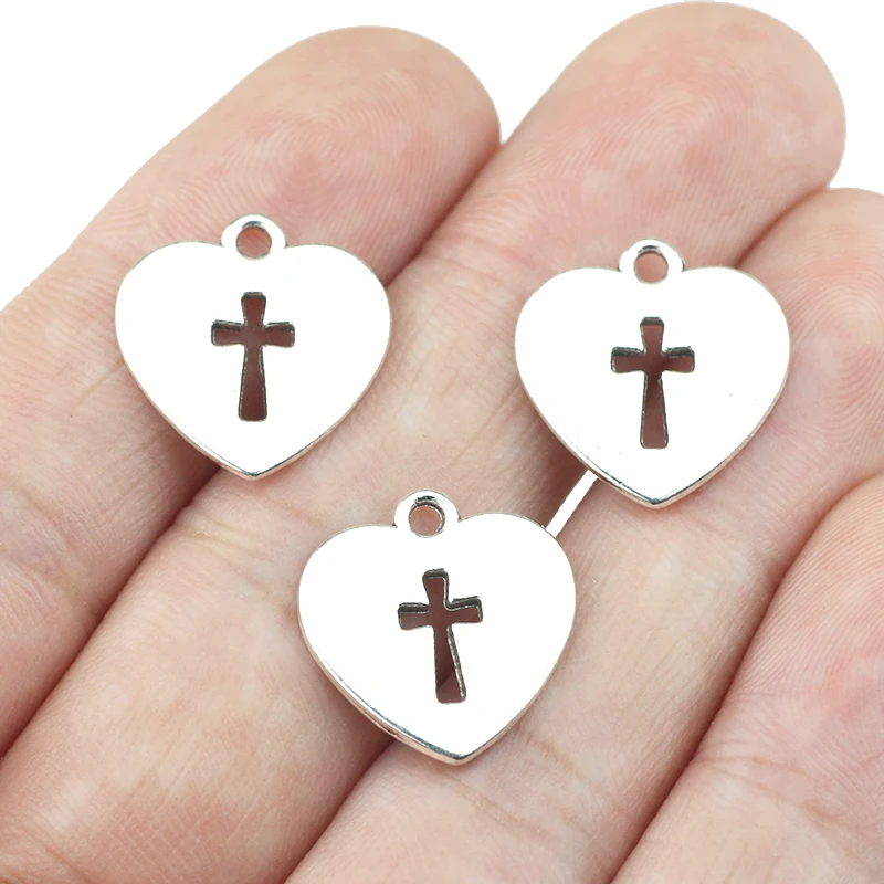 15Pieces 17x16mm Heart Hollow Cross Charms Antique Silver Color Charms For DIY Handmade Making Jewelry