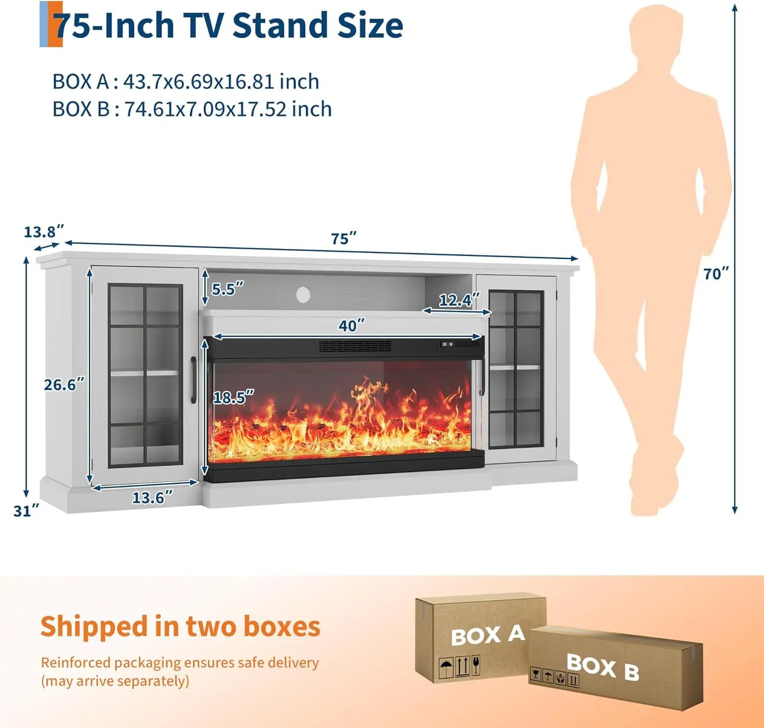 Farmhouse TV Stand Glass Door Storage Fireplace Console Entertainment Center For 85 Inch Television Living Room, Customized