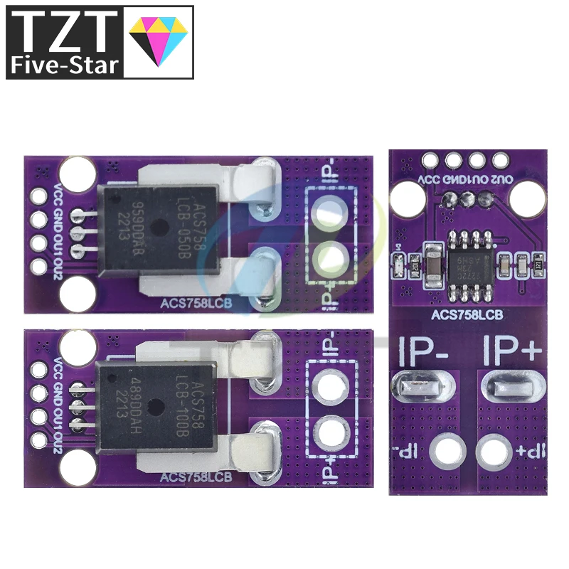 50A 100A Hall Current Sensor Module Linear Analog AC DC 3.3V-5V ACS758 ACS758LCB-050B 100B-PFF-T For Arduino RC Model Connector