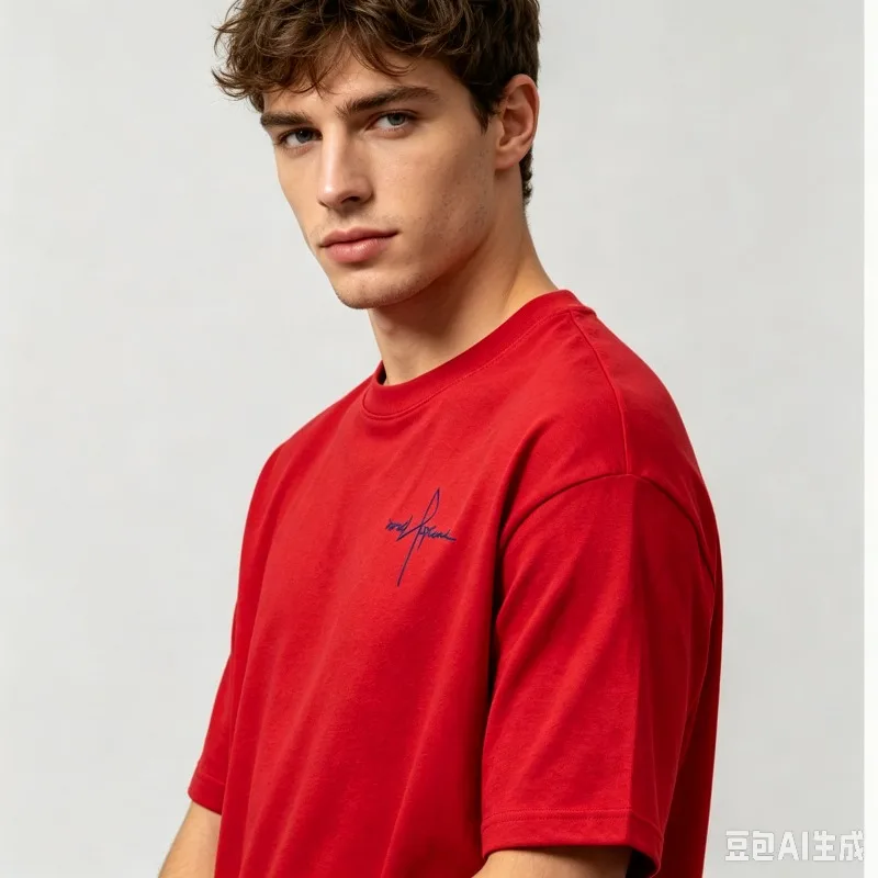 Signature Print Men T-Shirt 100% Cotton Short Sleeve Blue Handwritten Signature Graphic Tee For Casual Street Daily Wear