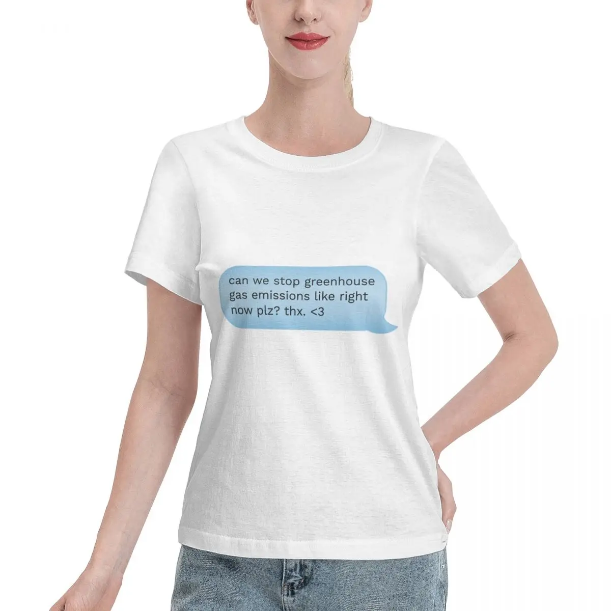 All Season Wear Can We Stop Greenhouse Gas Emissions Speech Bubble Women's T-shirt Korean Casual Soft Skin Friendly Top